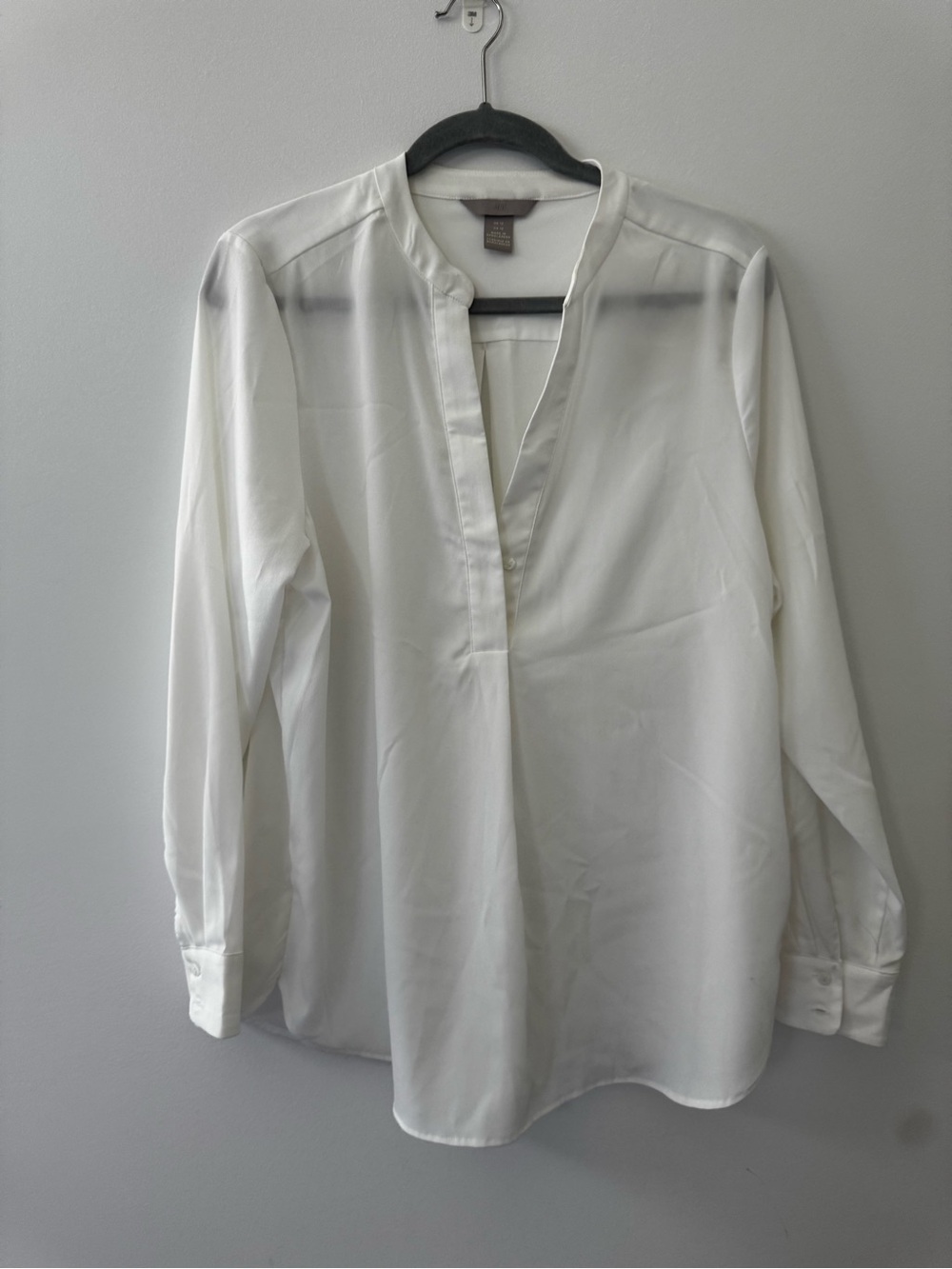 H&M White Band-Collar Long Sleeve Shirt